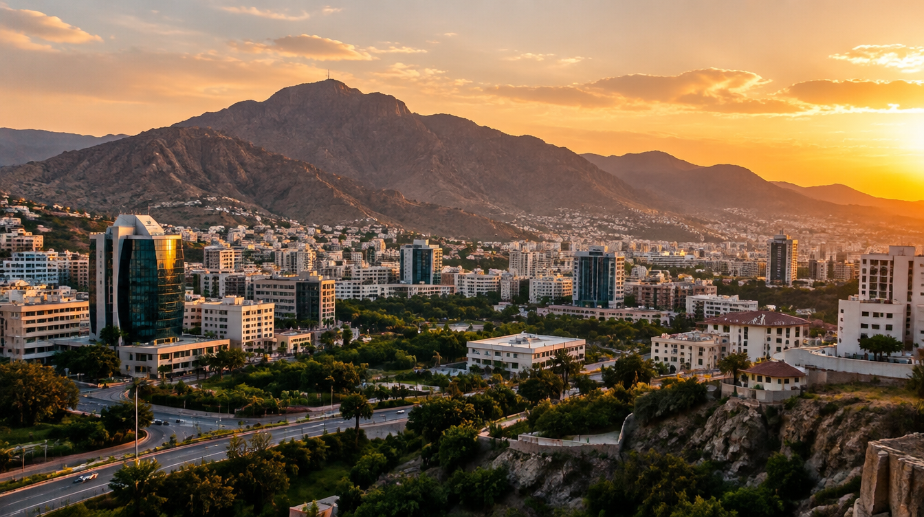 منظر لمدينة الطائف وجبالها وقت الغروب حيث مقر تامن